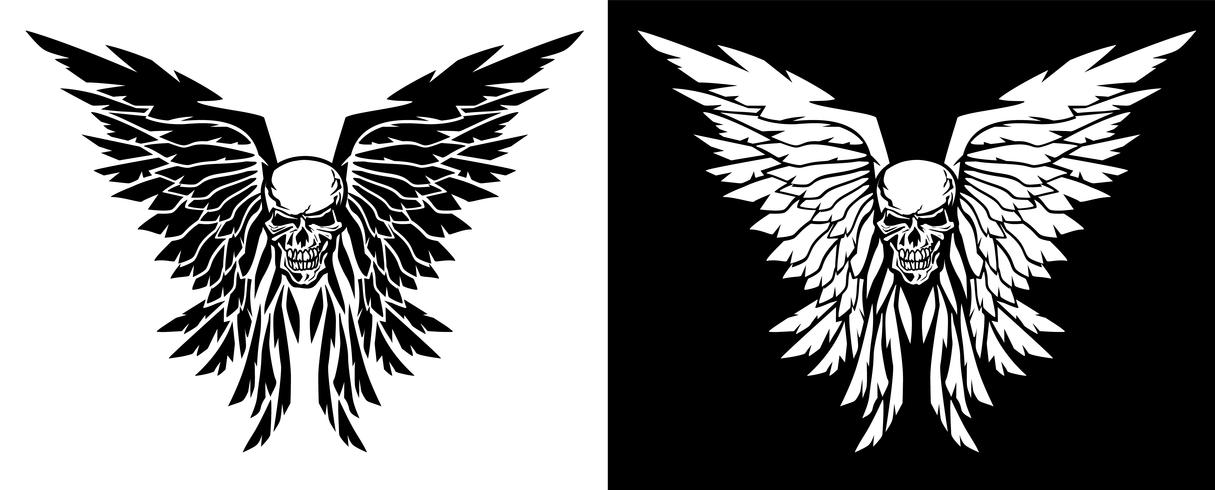 Classic skull and wings vector illustration in both black and white versions