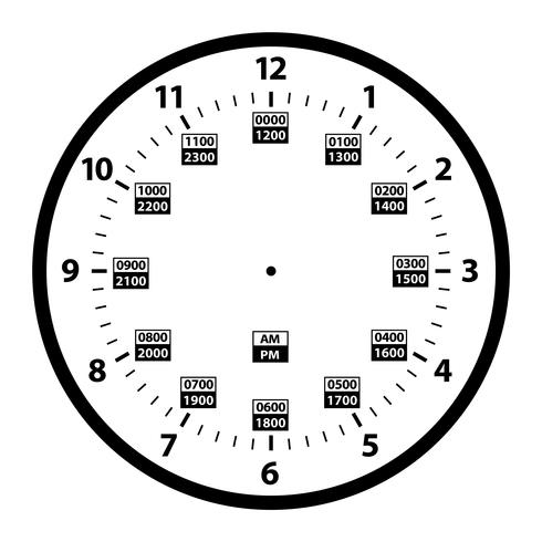 12 to 24 Hour Military Time Clock Conversion Template Isolated Vector Illustration