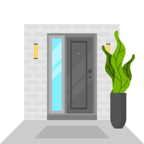 Casa De Puerta Plana Con Planta Verde vector