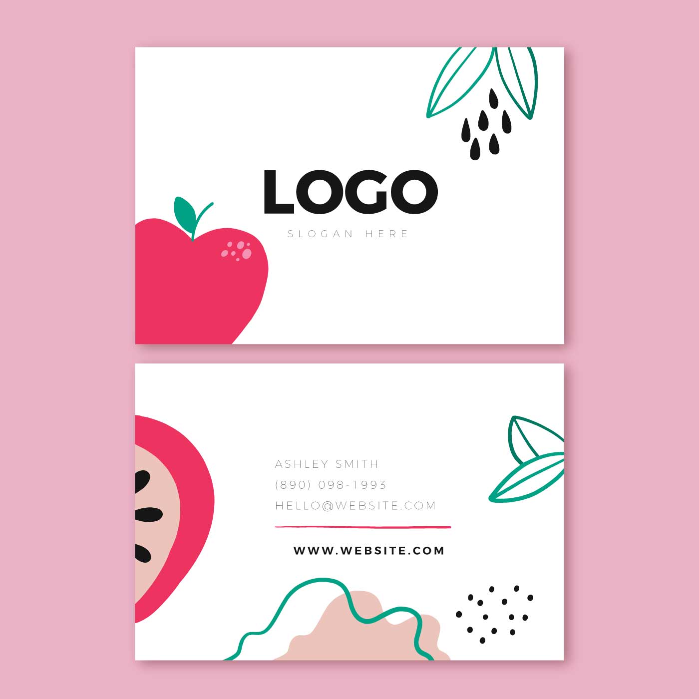 cute-business-card-template-with-red-apple-and-doddles-492088-vector