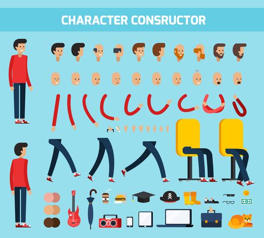 Constructor de personaje masculino de composición plana vector