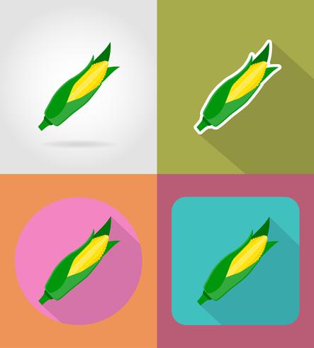 Iconos planos vegetales de maíz con la ilustración de vector de sombra