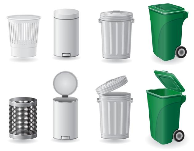 trash can and dustbin set icons vector illustration