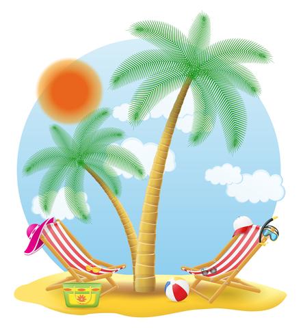 beach chairs stand under a palm tree vector illustration