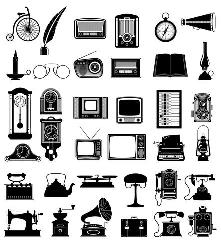 gran conjunto de muchos objetos retro antiguos iconos vintage stock vector ilustración