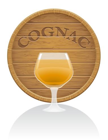 wooden cognac barrel and glass vector illustration EPS10