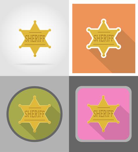 estrella sheriff salvaje oeste iconos planos vector illustration