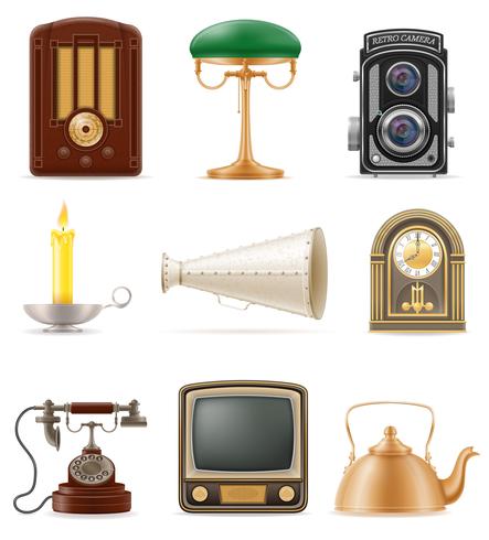 set of much objects retro old vintage icons stock vector illustration