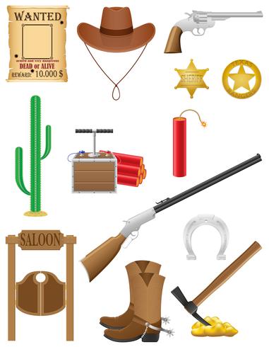 western set icons wild west vector illustration