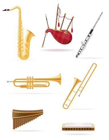 wind musical instruments set icons stock vector illustration