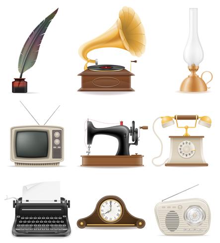 set of much objects retro old vintage icons stock vector illustration