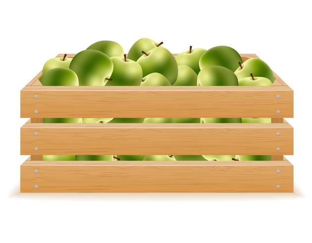 caja de madera de manzanas vector illustration