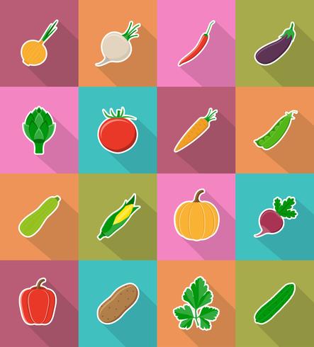 Iconos planos de verduras con la ilustración de vector de sombra