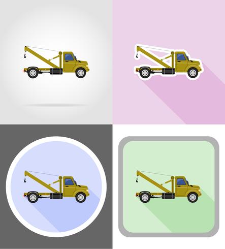 camión con grúa para levantar productos planos iconos vector ilustración