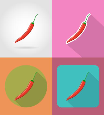 Iconos planos vegetales de pimienta con la ilustración de vector de sombra