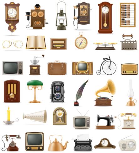 gran conjunto de muchos objetos retro antiguos iconos vintage stock vector ilustración