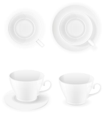 Vista superior de la taza de porcelana y una ilustración vectorial lateral aislada sobre fondo blanco vector