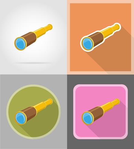 Antiguo telescopio antiguo iconos planos vector illustration