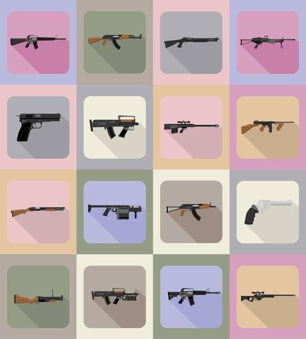 Armas modernas armas de fuego planos iconos vector illustration