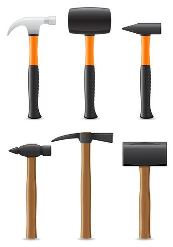 tool hammer with wooden and plastic handle vector illustration