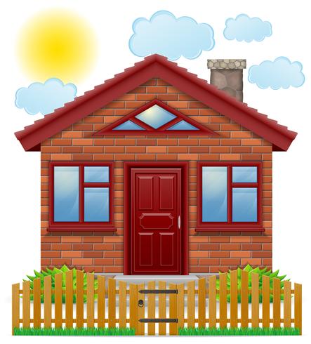 small country house with a wooden fence vector illustration