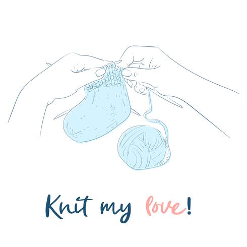 Hands with knitting needles Handmade. Vector illustration