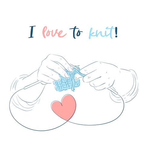 Hands with knitting needles Handmade. Vector illustration