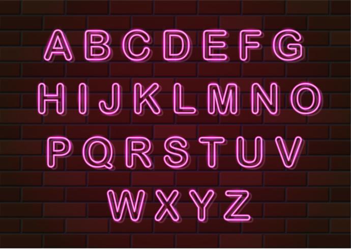 glowing neon letters english alphabet vector illustration