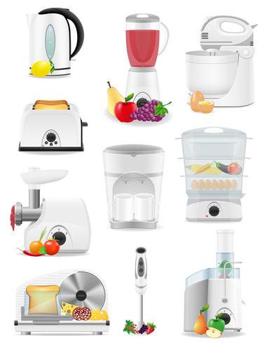 Set iconos aparatos eléctricos para la ilustración de vector de cocina