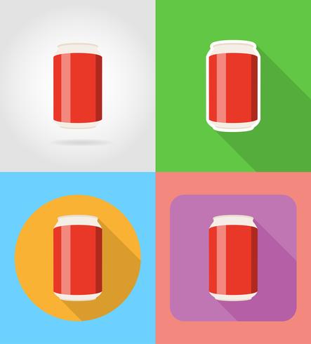 soda in the can fast food flat icons with the shadow vector illustration