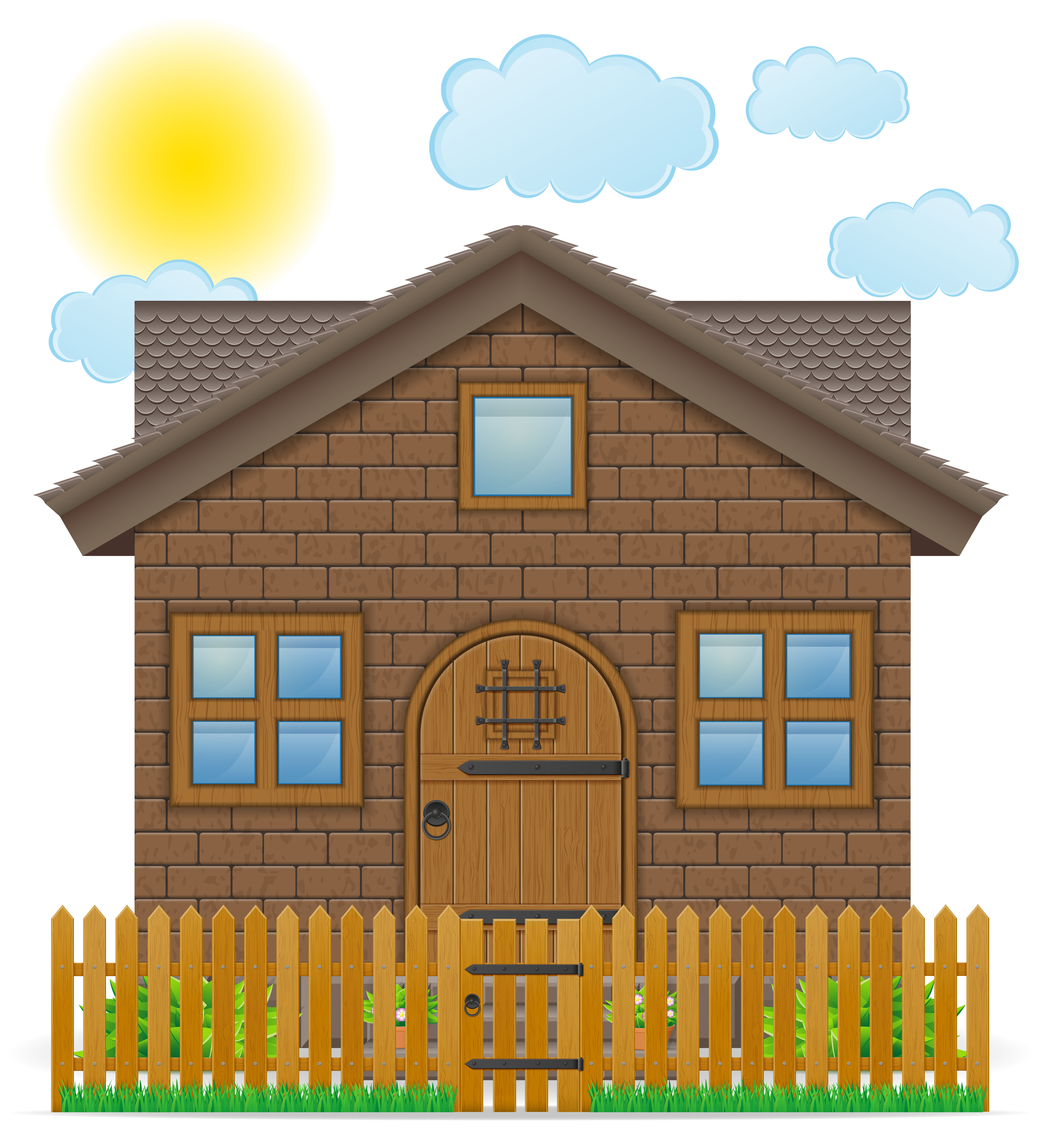 small country house with a wooden fence vector 