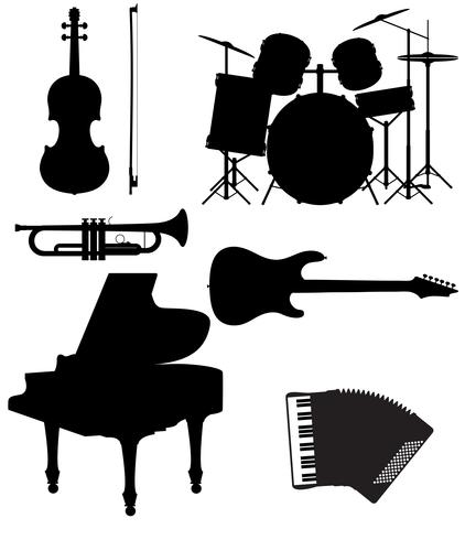 conjunto de iconos siluetas de instrumentos musicales vector illustration