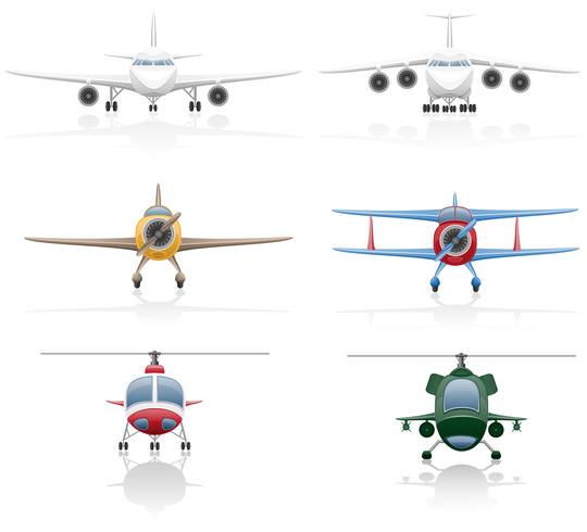 establecer iconos avión y helicóptero vector ilustración