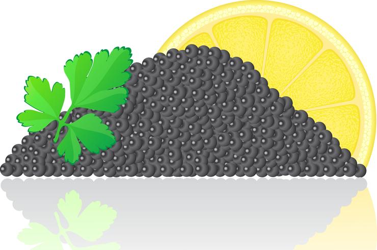 black caviar with lemon and parsley vector