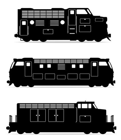 set icons railway locomotive train black outline silhouette vector illustration