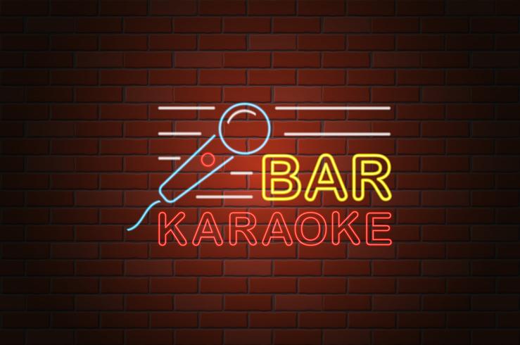 Ilustración de vector de neón brillante letrero karaoke bar