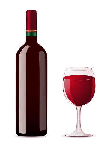 Botella y vaso con vino tinto. vector