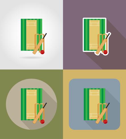zona de juegos para los iconos planos de cricket vector illustration