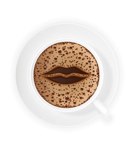 cup of coffee crema and symbol lips vector illustration