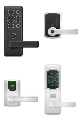 electronic lock with handle knob and electric drive vector illustration