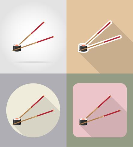 Sushi con palillos de alimentos y objetos iconos planos vector ilustración