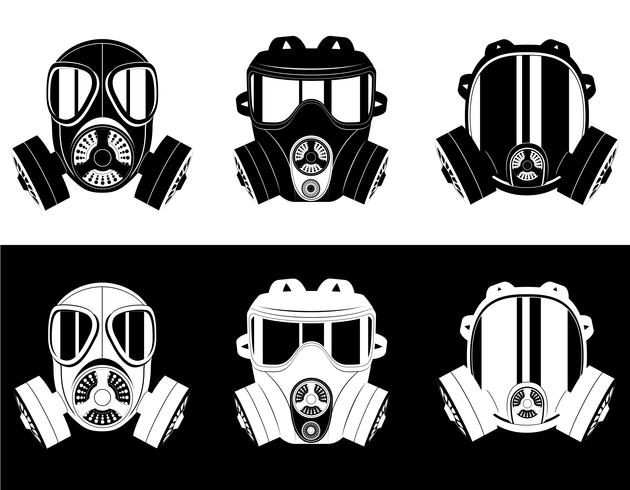 iconos de máscara de gas blanco y negro vector ilustración