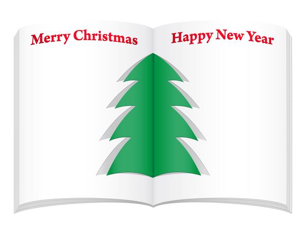 Cuaderno en blanco con ilustración de vector de árbol de Navidad y año nuevo