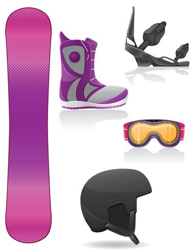set icons equipment for snowboarding vector illustration