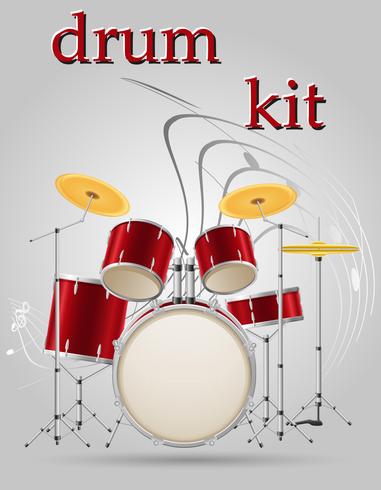 drum set kit musical instruments stock vector illustration