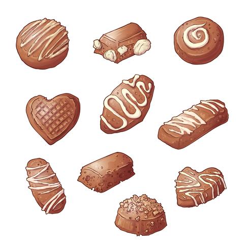 Set de caramelos de chocolate. Dibujo vectorial a mano vector