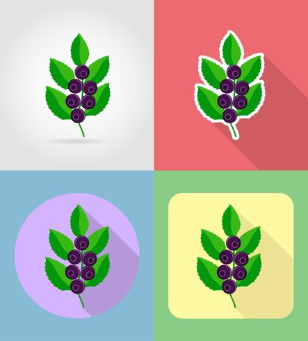 Arándanos frutas planas iconos con la ilustración de vector de sombra