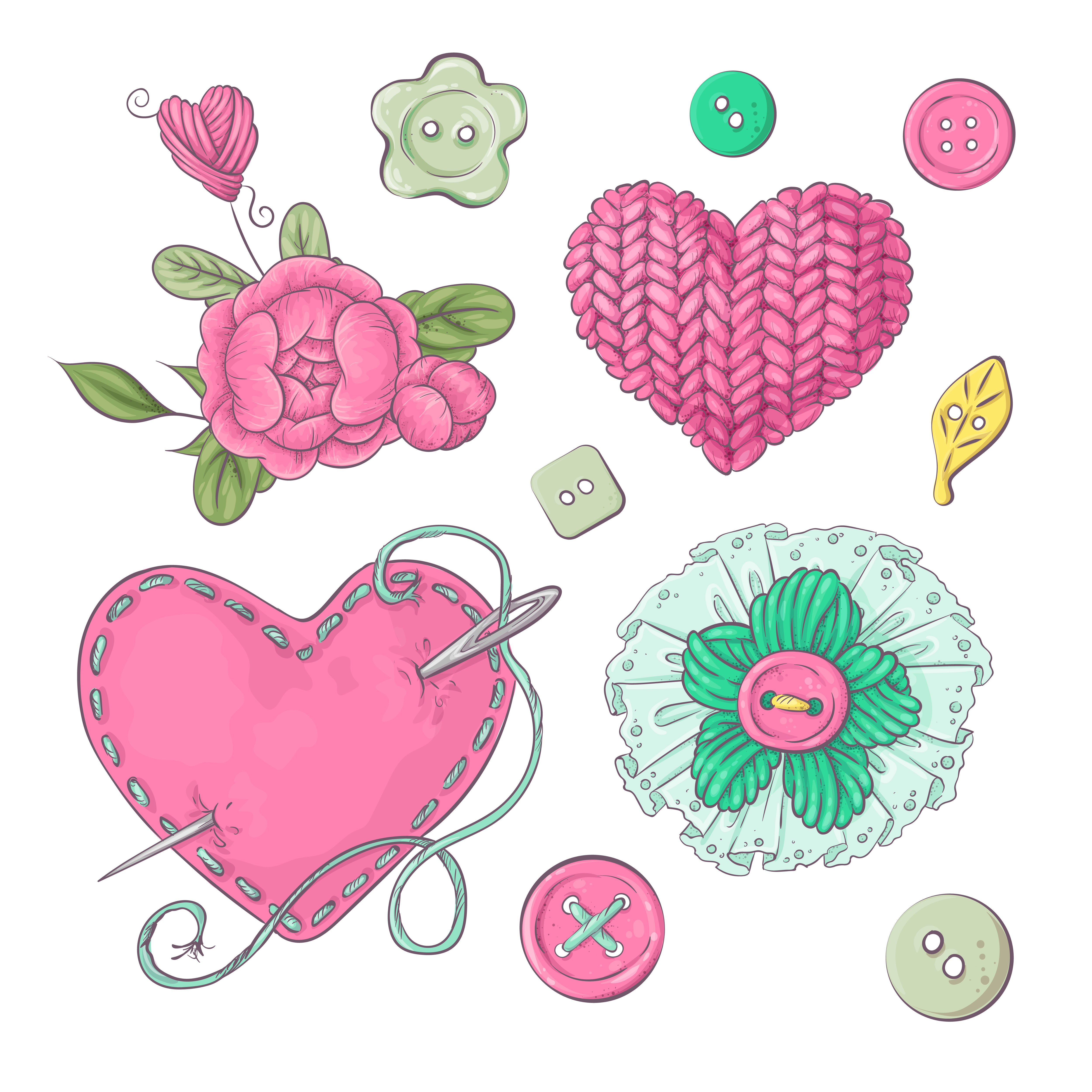 Download A set of knitted clothes clew knitting needles. Hand drawing. Vector illustration - Download ...