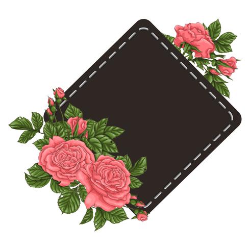 Frame of coral roses. Hand drawing Vector illustration