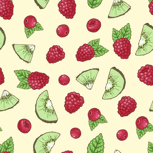 Raspberry seamless pattern forest berries. Vector drawing.